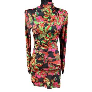 ZARA FLORAL SHOULDER PAD RUCHED DRESS